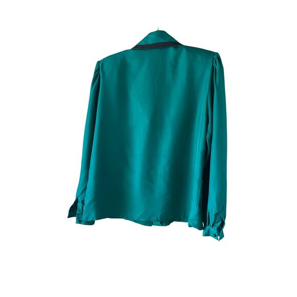 Frank Young Vintage Womens Blouse Size 10 Green Twill Collared Pure Silk - Picture 10 of 10